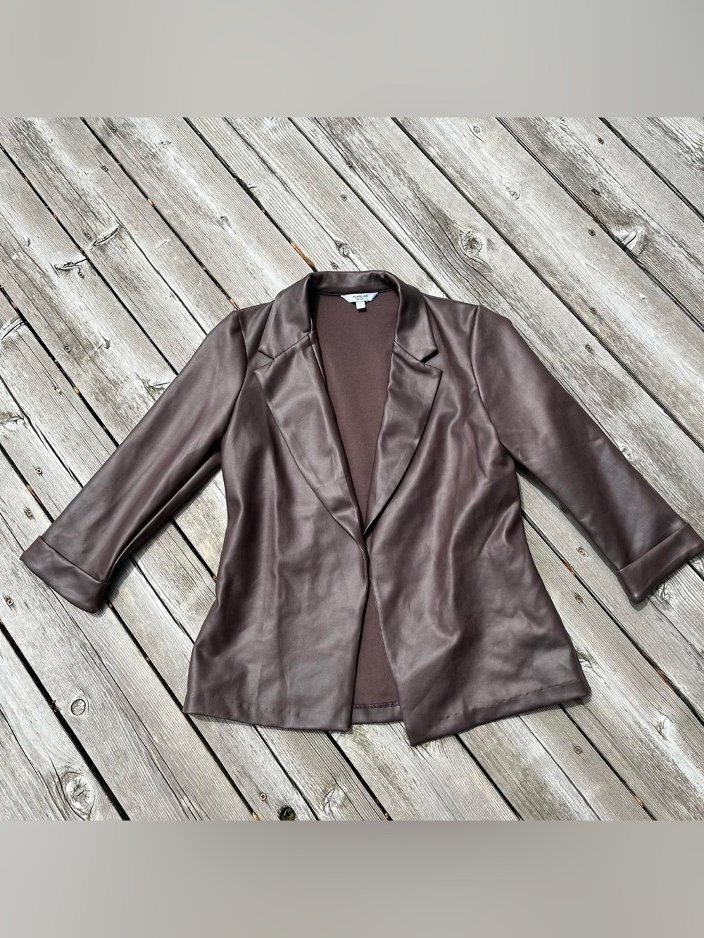 Wearever chocolate brown faux leather blazer jacket